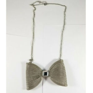 Silver Tone Mesh Bow Pendant Necklace